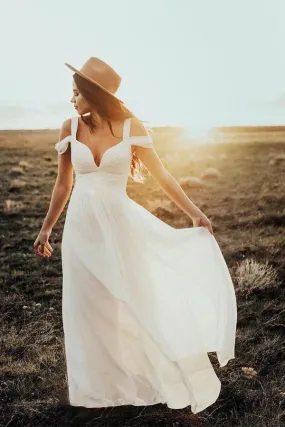 A-line Elegant Chiffon Ivory Beach Wedding Dress Bridal Gown  WD414