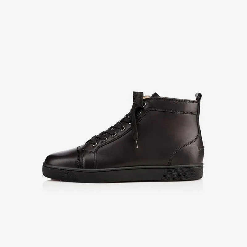 Black Leather Plain Lace Up Sneakers