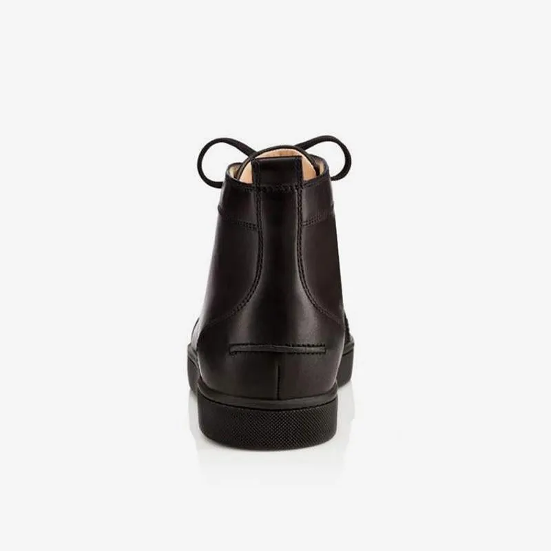 Black Leather Plain Lace Up Sneakers