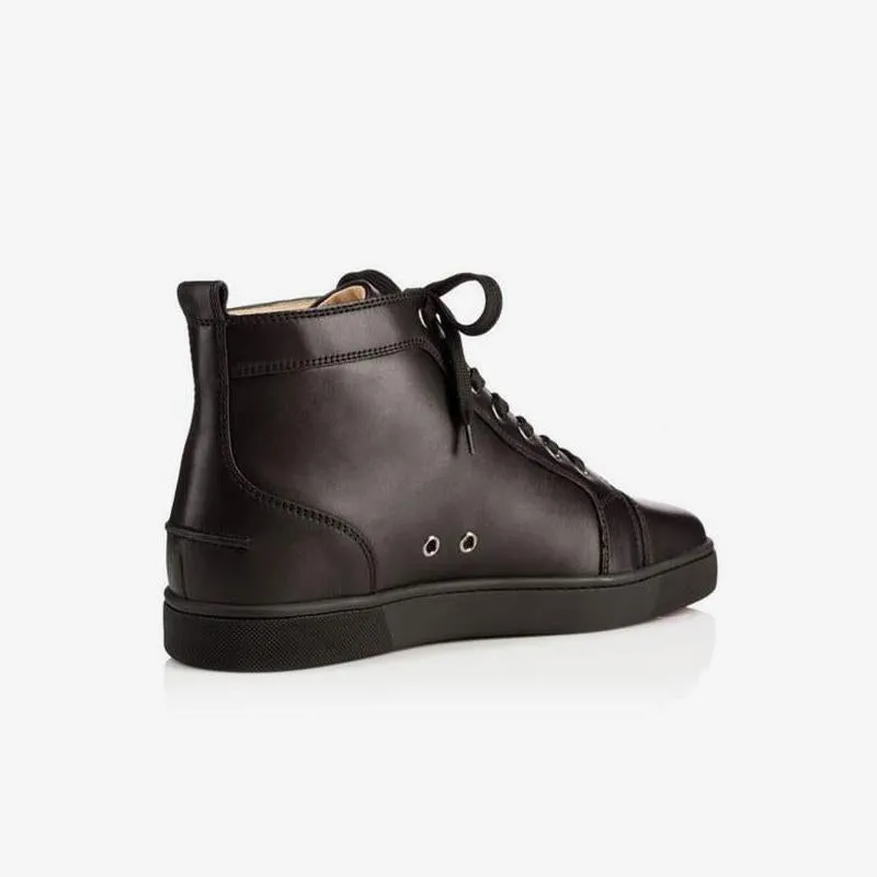 Black Leather Plain Lace Up Sneakers