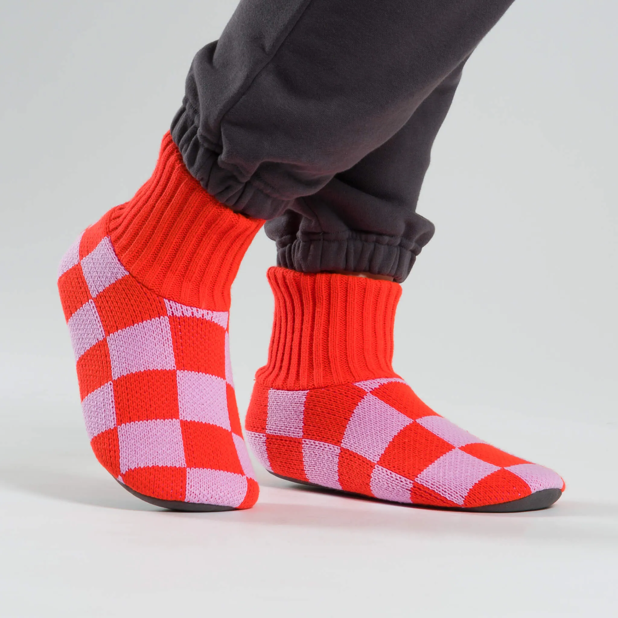 Checkerboard Knit Sock Slippers