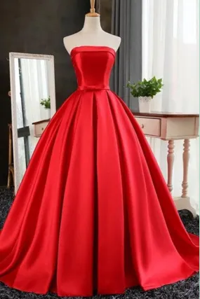 Elegant Strapless Ball Gown Red Prom Dress With Bow TP0031