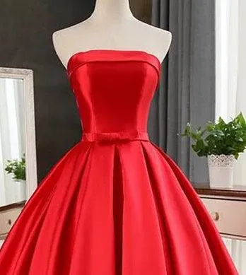 Elegant Strapless Ball Gown Red Prom Dress With Bow TP0031