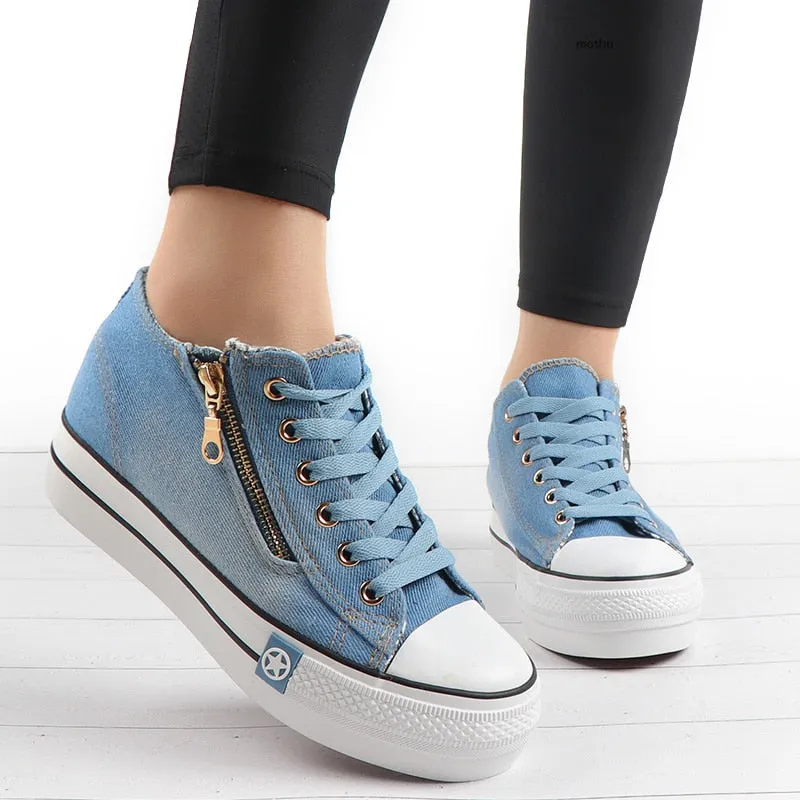 Fashion Sneakers Women Casual High Heel Canvas Shoes