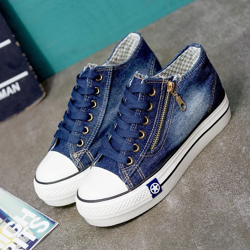Fashion Sneakers Women Casual High Heel Canvas Shoes
