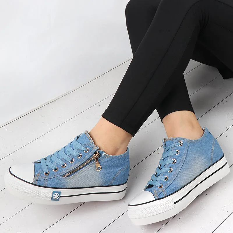 Fashion Sneakers Women Casual High Heel Canvas Shoes