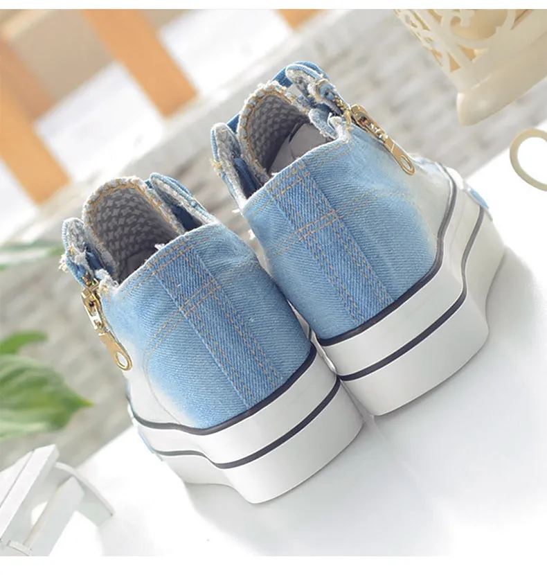 Fashion Sneakers Women Casual High Heel Canvas Shoes