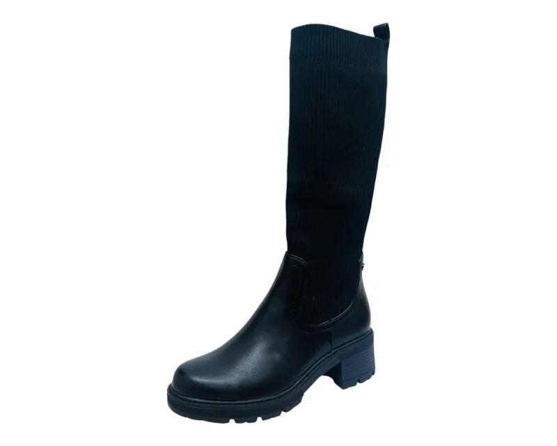 Faux Leather Knitted Knee High Boots