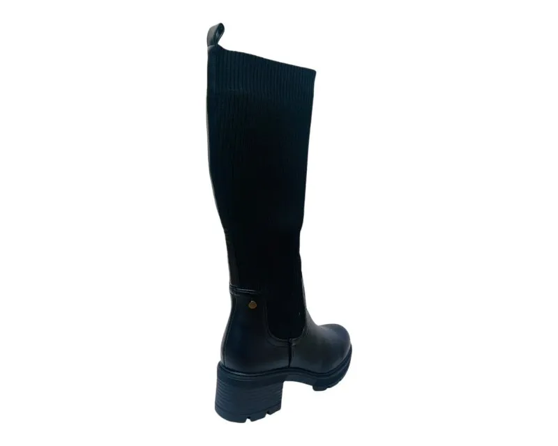 Faux Leather Knitted Knee High Boots