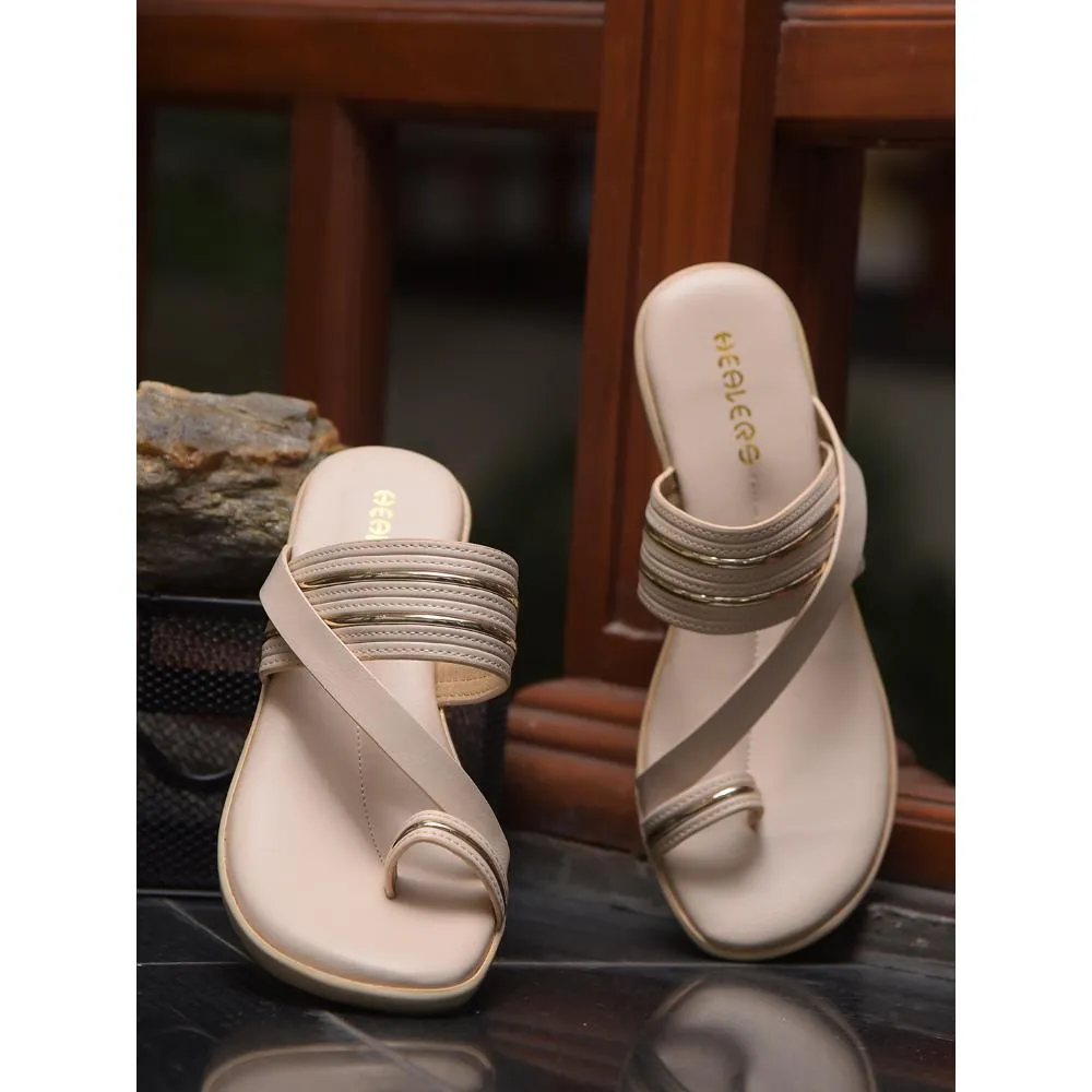 Healers By Liberty Women LAX-12 Cream Wedges Fashion Slippers