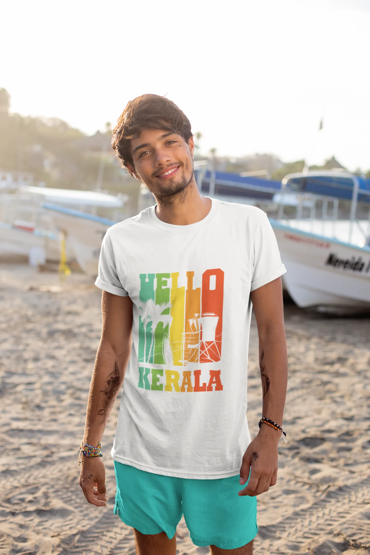 Hello Kerala White Printed T-shirt for men