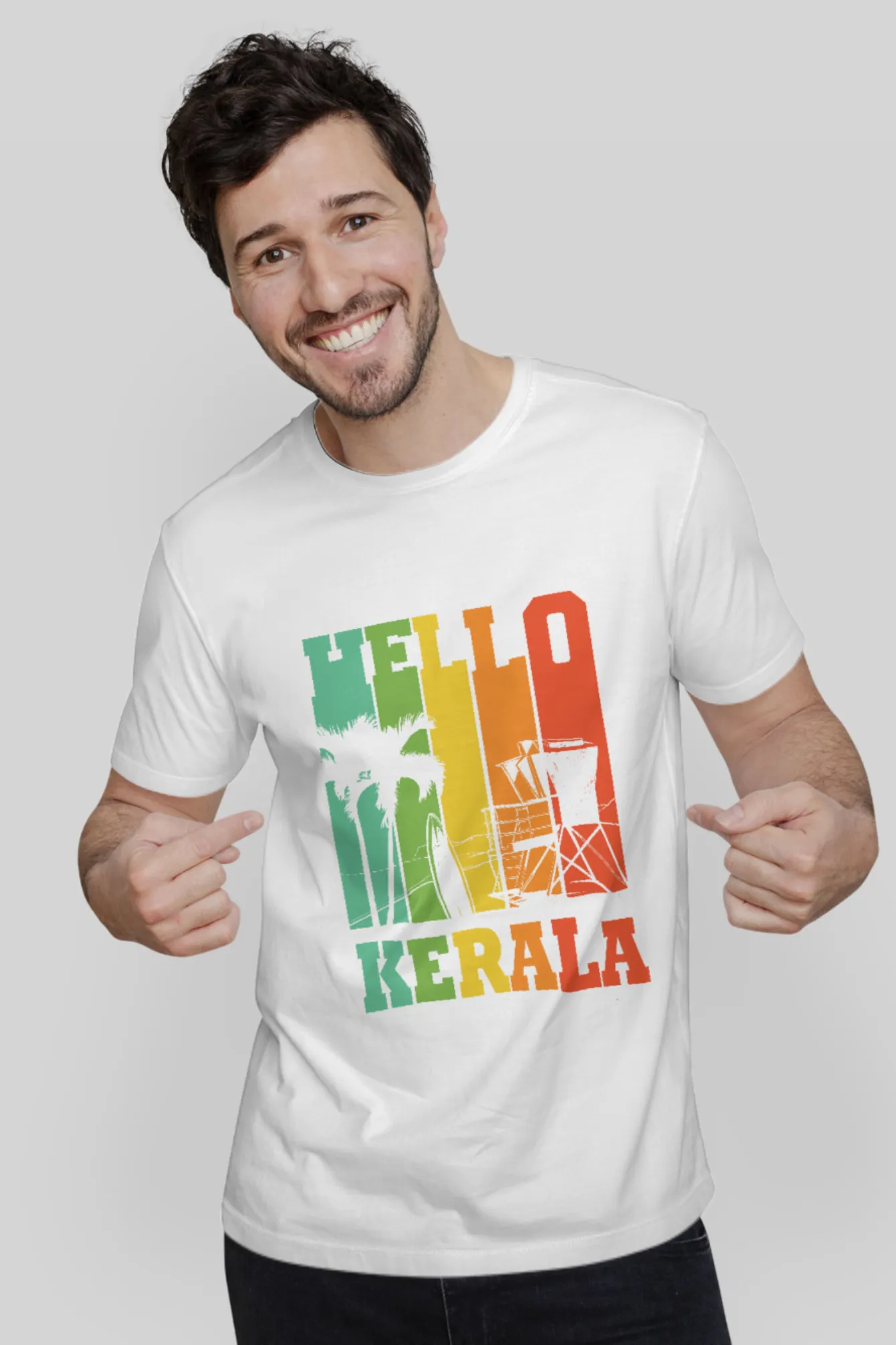 Hello Kerala White Printed T-shirt for men