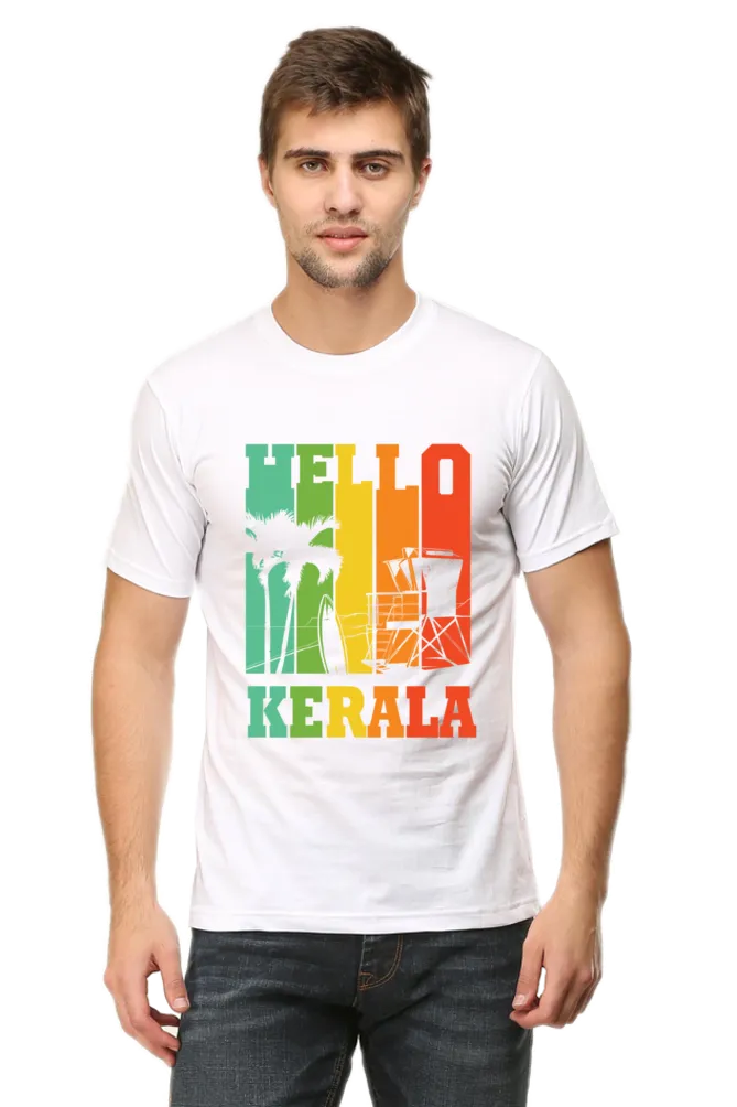 Hello Kerala White Printed T-shirt for men