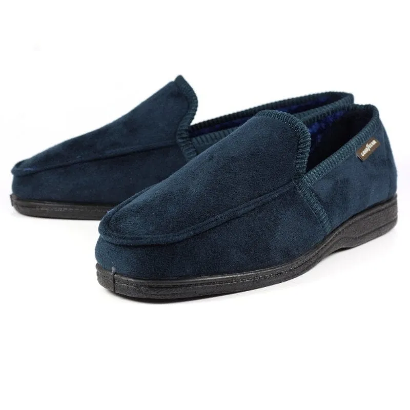 Lunar Mens Slipper With Goodyear Rubber Sole In Navy - Eden