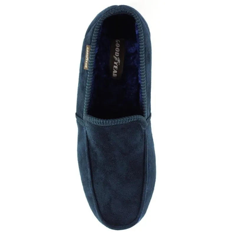 Lunar Mens Slipper With Goodyear Rubber Sole In Navy - Eden