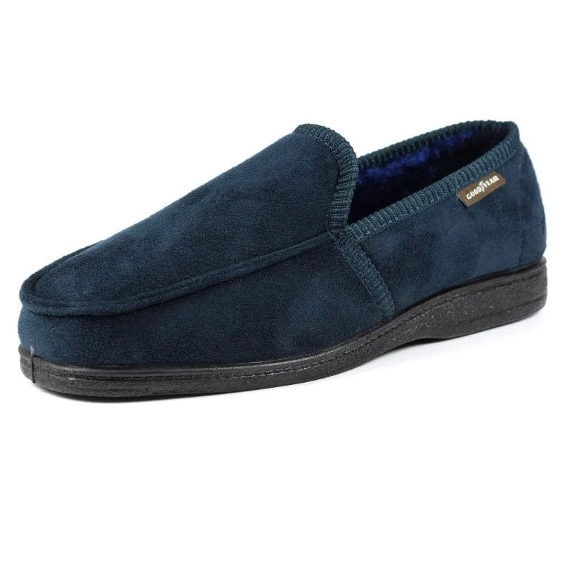 Lunar Mens Slipper With Goodyear Rubber Sole In Navy - Eden