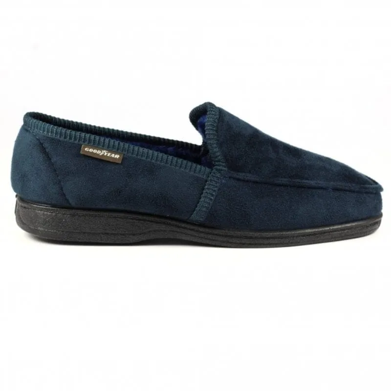 Lunar Mens Slipper With Goodyear Rubber Sole In Navy - Eden