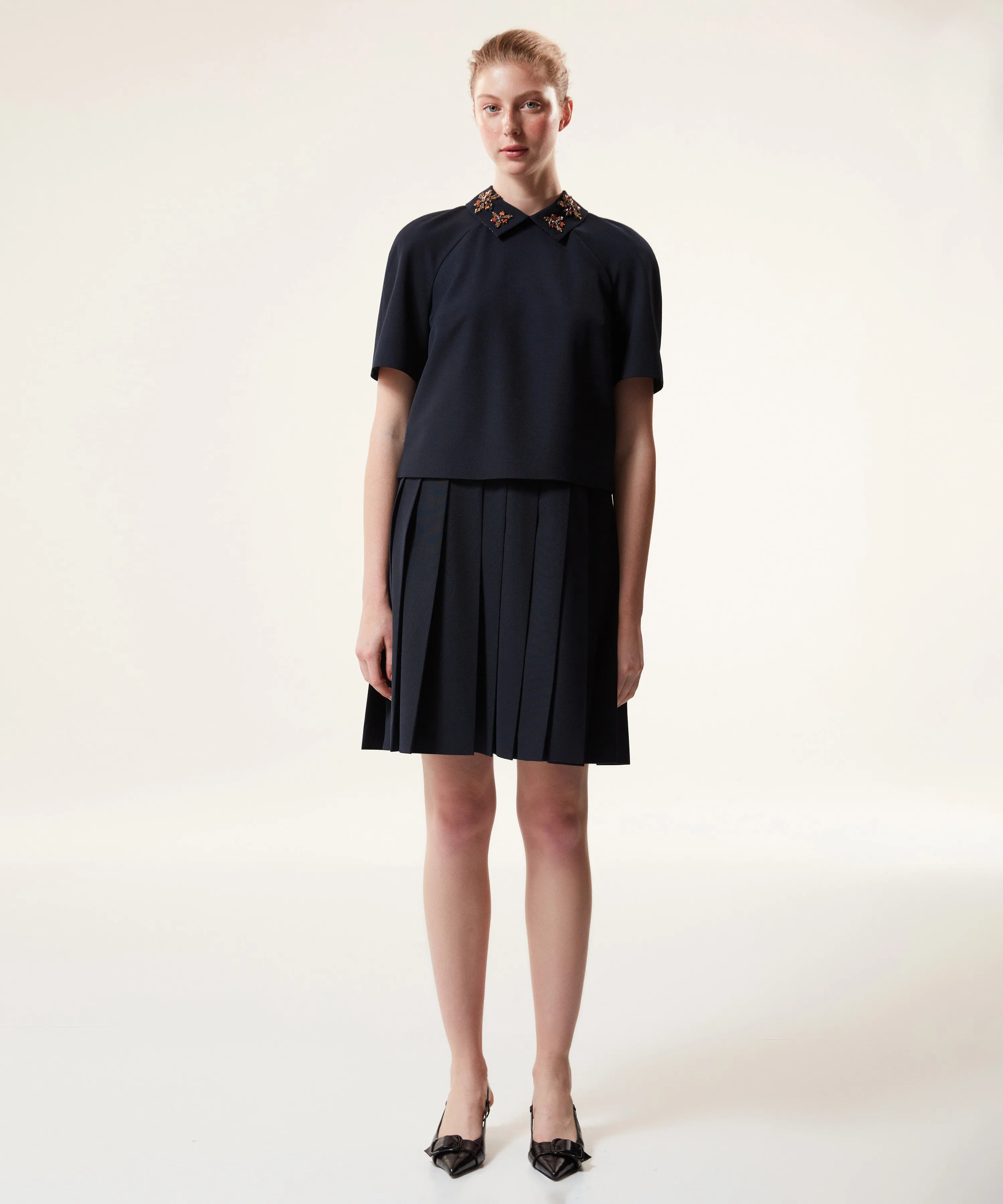 Machka Two Piece Look Pleated Dress Navy Blue