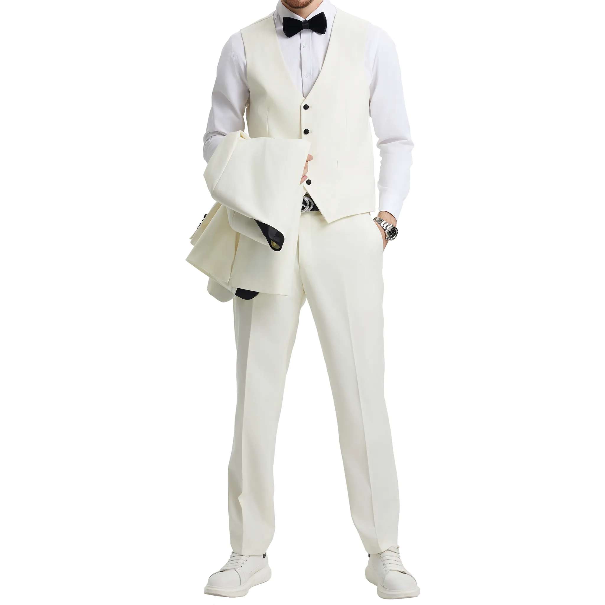 Men's Slim-Fit Ivory White Three-Piece Suit