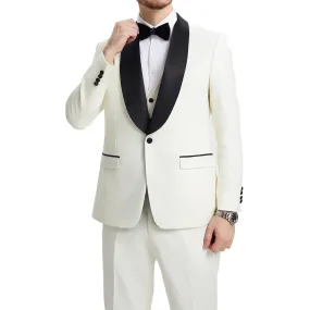 Men's Slim-Fit Ivory White Three-Piece Suit