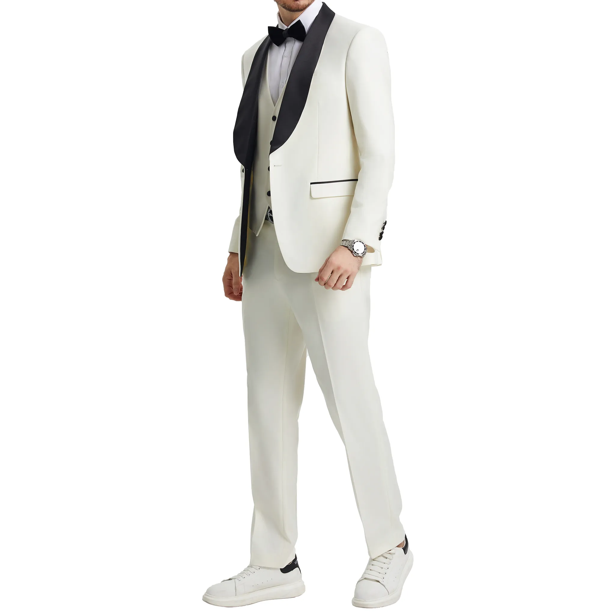 Men's Slim-Fit Ivory White Three-Piece Suit