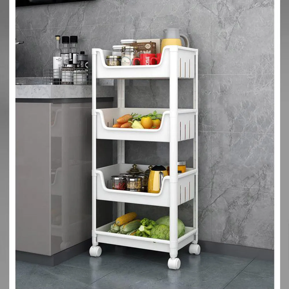 (Net) 4 Layers Kitchen Storage Vegetable Basket Bathroom Toilet Washing Machine Rack Floor-to-ceiling Snack Trolley
