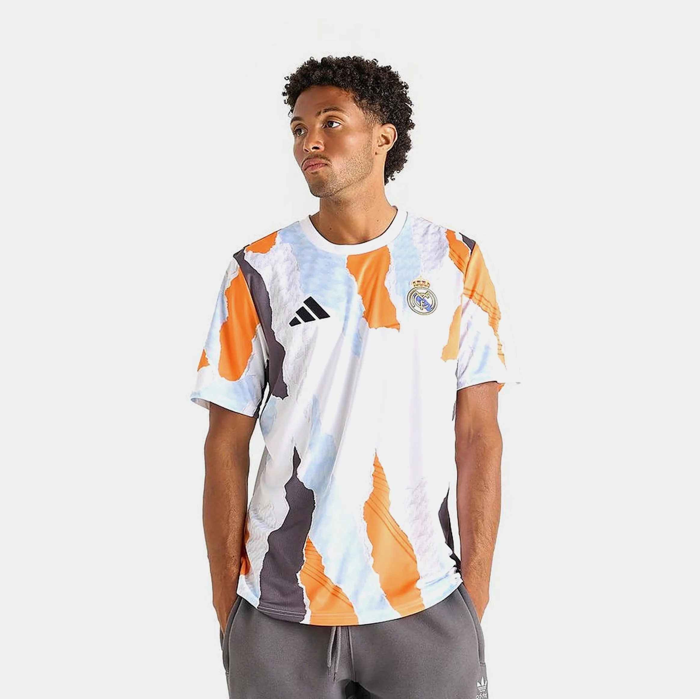 Real Madrid CF Elite Pre Match Soccer Mens Jersey (White/Orange)