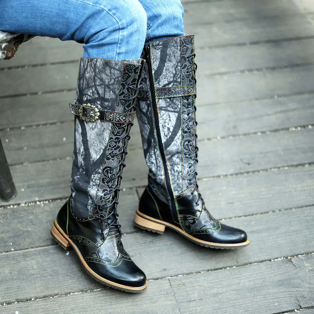Retro Leather Knee High Boots