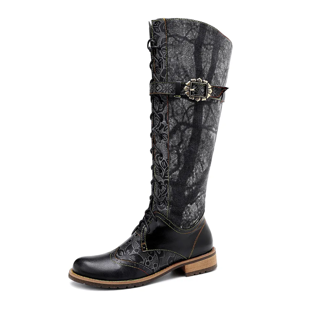 Retro Leather Knee High Boots