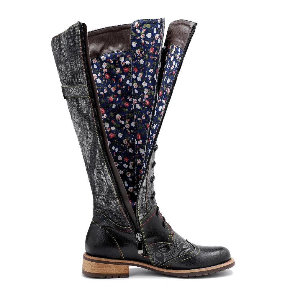 Retro Leather Knee High Boots