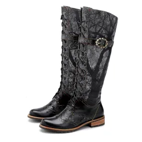 Retro Leather Knee High Boots