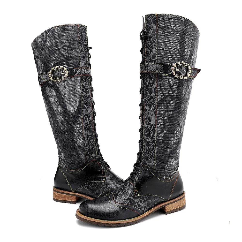 Retro Leather Knee High Boots
