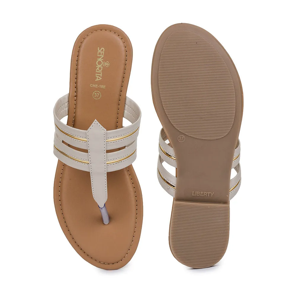 Senorita Casual (Cream) Slippers Sandals For Women CHE-19E By Liberty