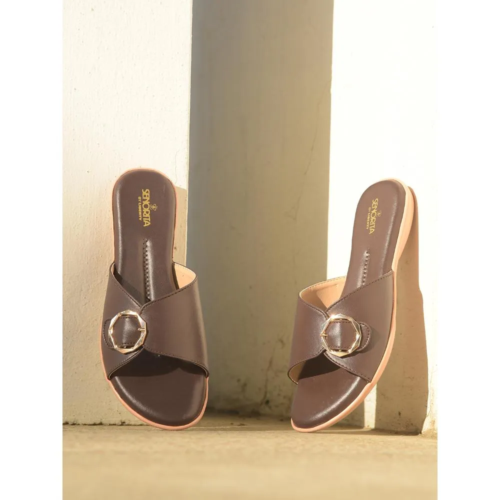 Senorita Formal Dark Brown Flat Slippers For Women MK-238E By Liberty
