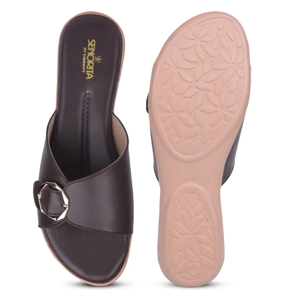 Senorita Formal Dark Brown Flat Slippers For Women MK-238E By Liberty