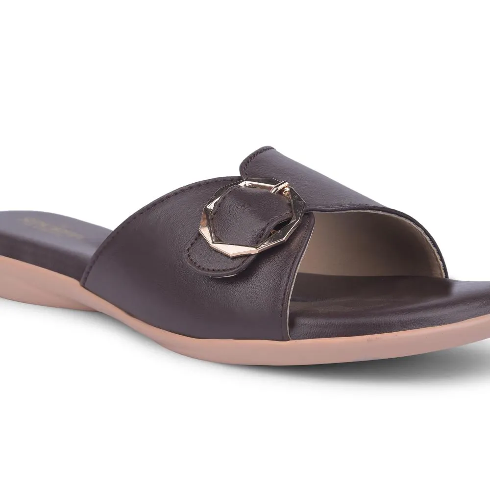 Senorita Formal Dark Brown Flat Slippers For Women MK-238E By Liberty