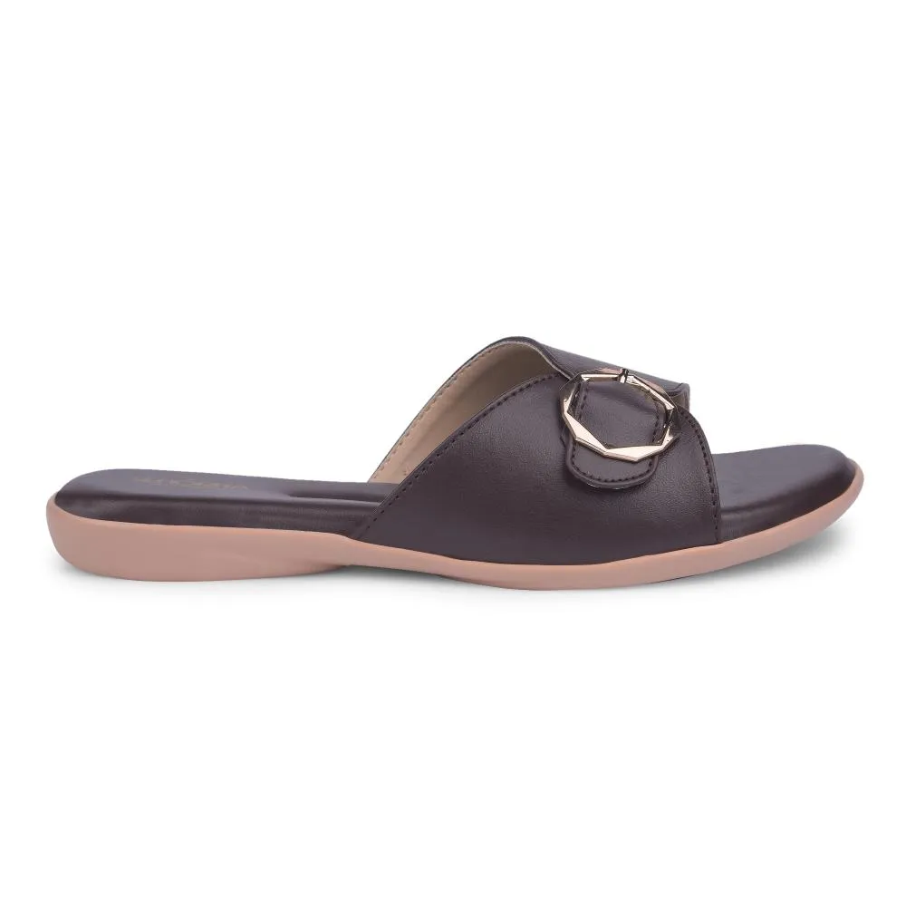 Senorita Formal Dark Brown Flat Slippers For Women MK-238E By Liberty