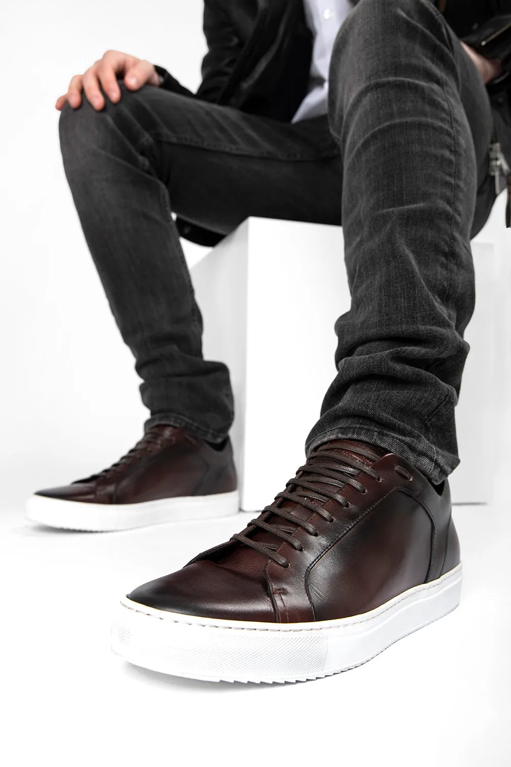 SOHO chestnut patina sneakers.