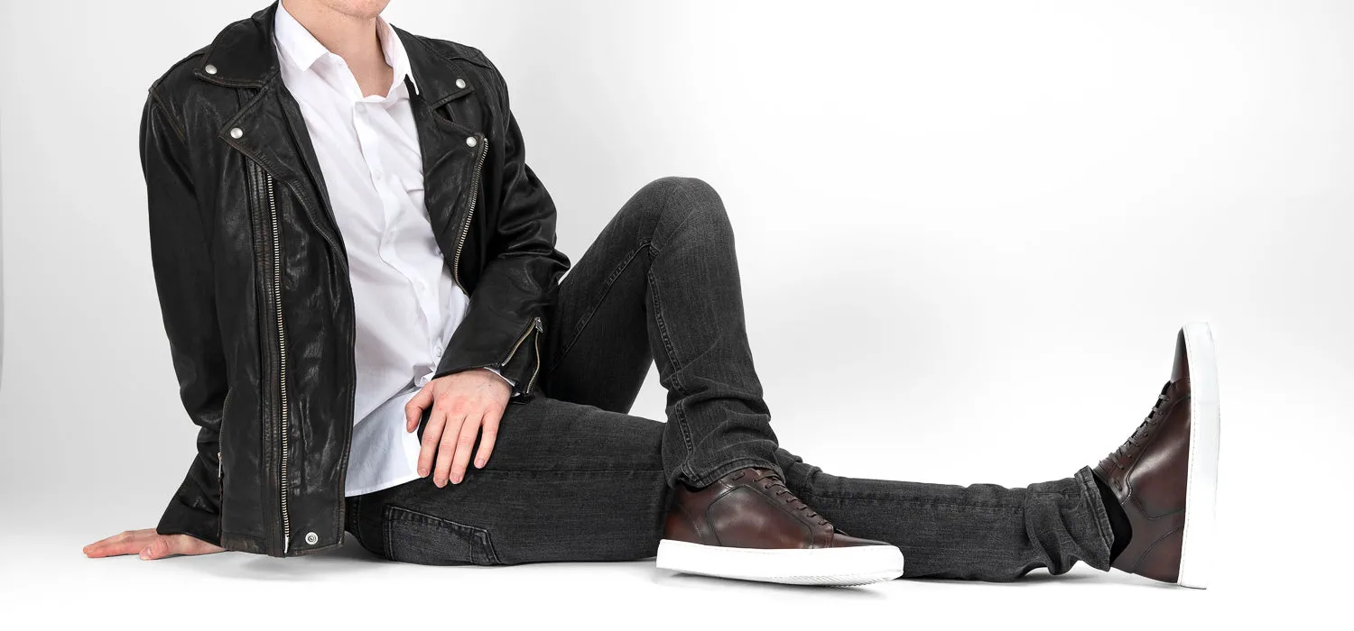 SOHO chestnut patina sneakers.