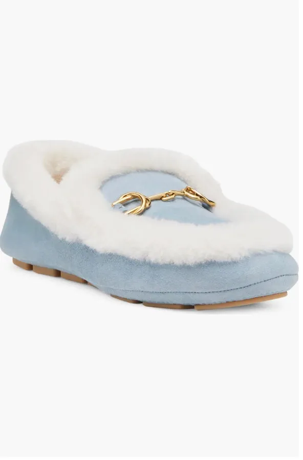 STUART WEITZMAN OWEN BUCKLE SHEARLING SUEDE LOAFERS