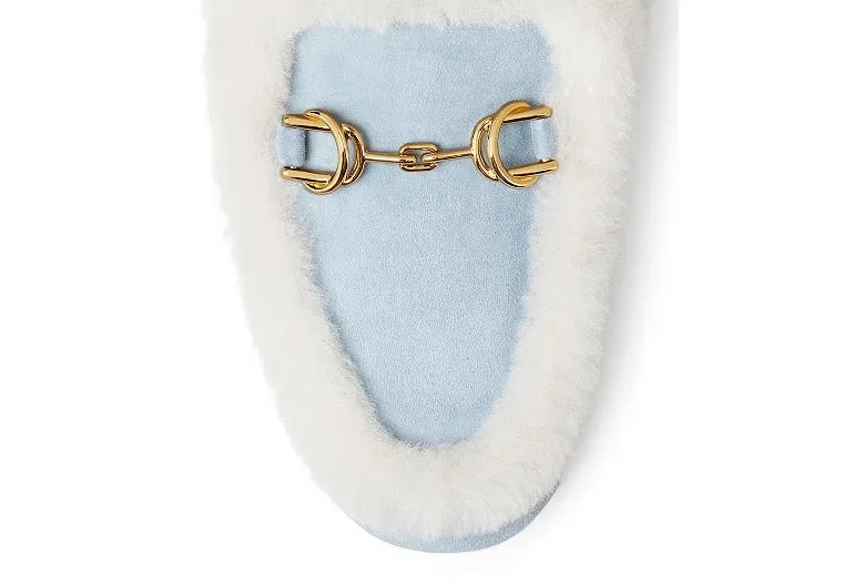 STUART WEITZMAN OWEN BUCKLE SHEARLING SUEDE LOAFERS