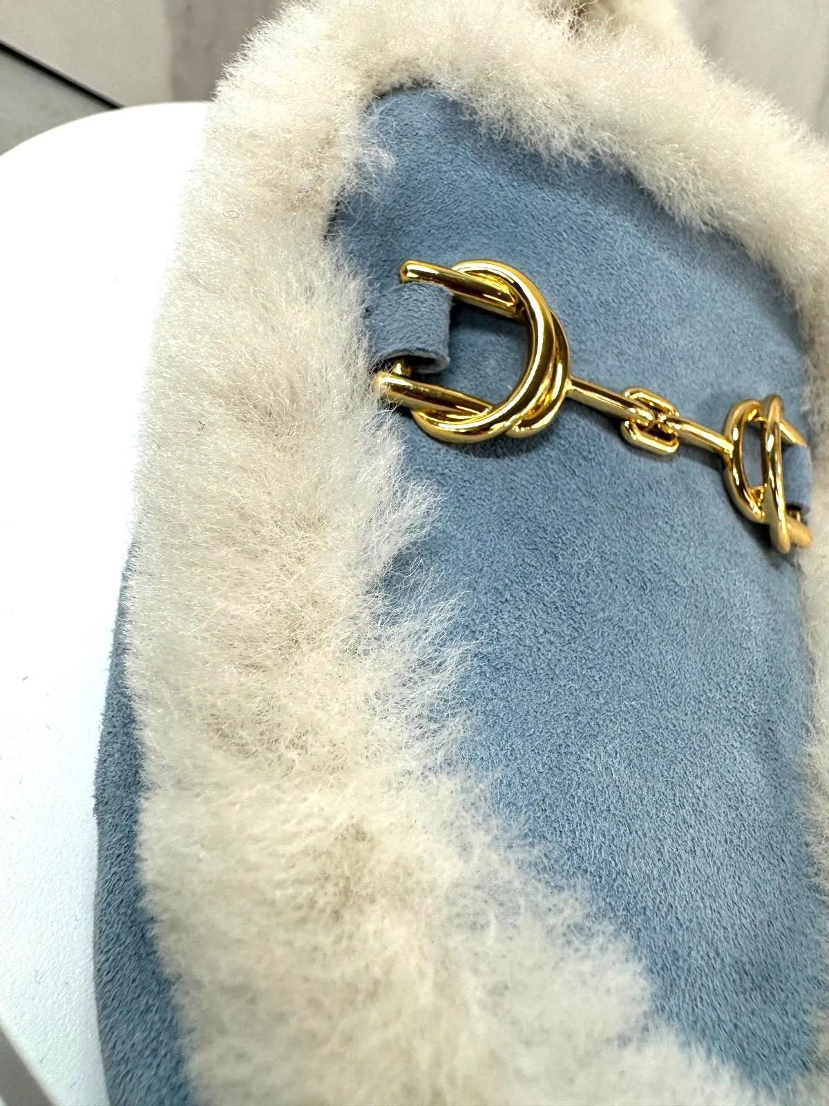 STUART WEITZMAN OWEN BUCKLE SHEARLING SUEDE LOAFERS