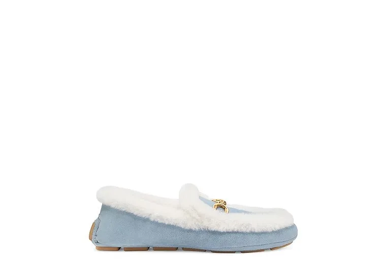 STUART WEITZMAN OWEN BUCKLE SHEARLING SUEDE LOAFERS