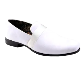 White Velvet Men's Shoe Slip-on with a satin ribbon Luxury Style Loafer